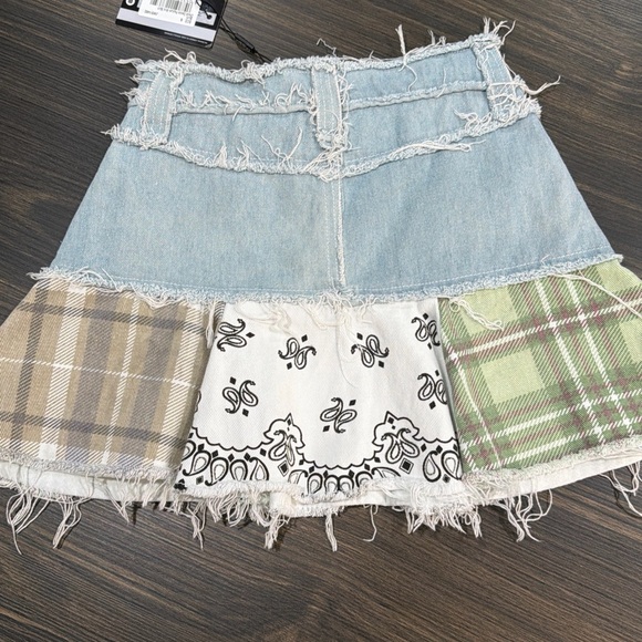 NWT Jaded London Denim Check Plaid Mix Peplum Mini Skirt Size 6 - Picture 9 of 9